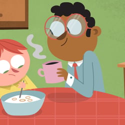 Illustration „Traurig beim Frühstück“