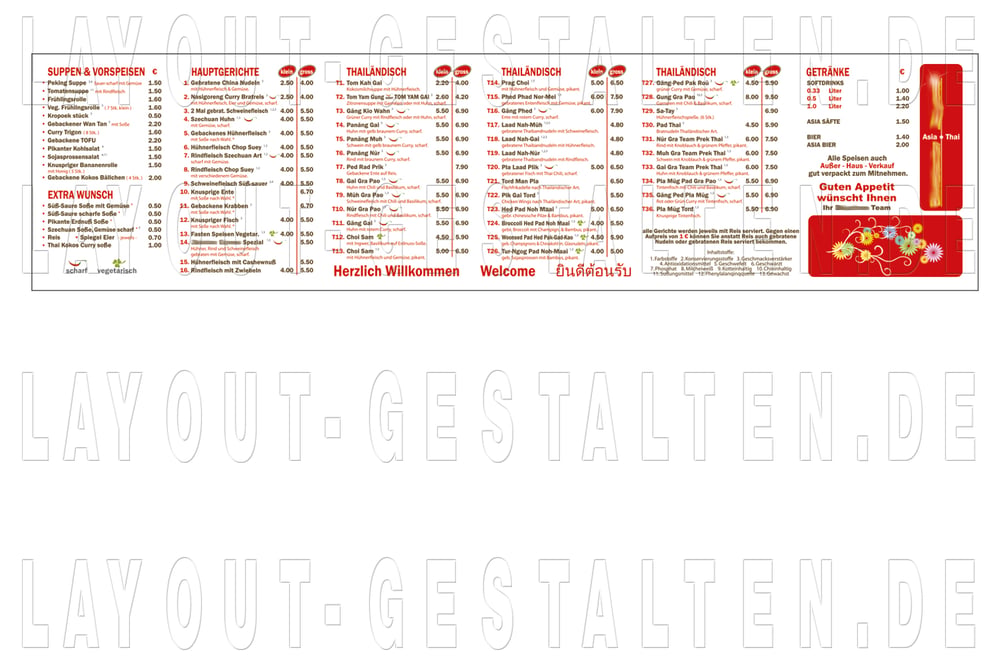 Speisetafel für Asia, Thai, China und Vietnamesische Imbiss erstellen, gestalten