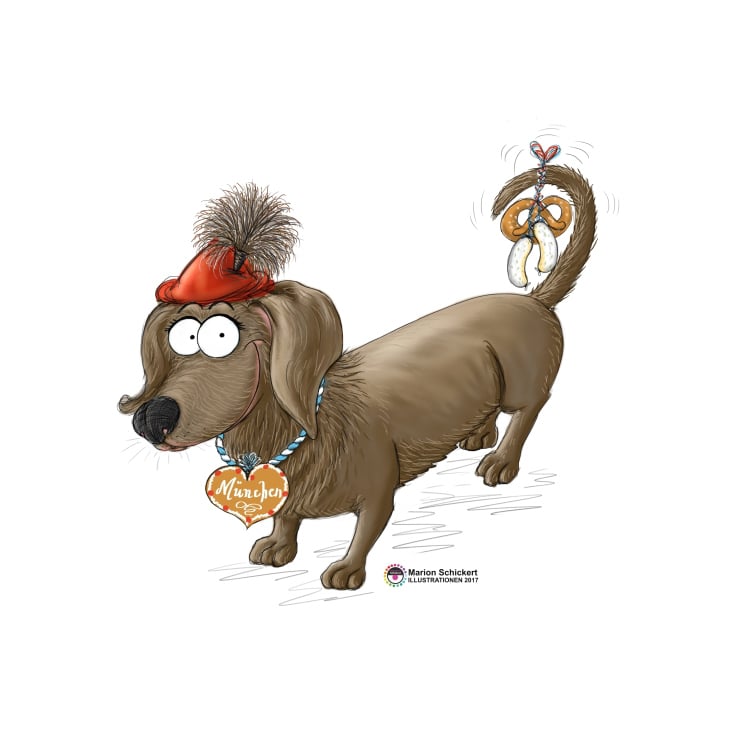 Dackel Cartoon, Produktillustration bayrisch Souvenirs