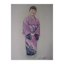 Japanische Dame im Straßenkimono    Buntstifte auf Malkarton