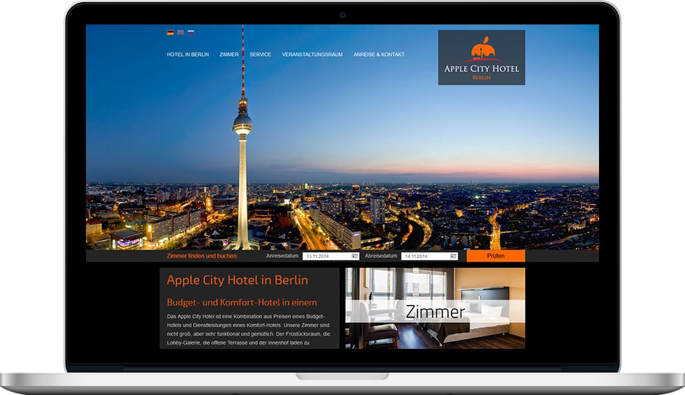Kreieren einer Webseite mit dem von uns programmierten Zimmer-Buchungs- und -Administrationssystem.