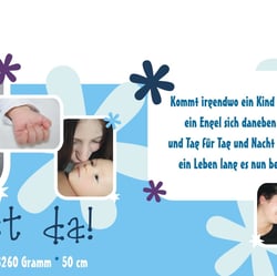 Karte zur Geburt, Layout und Babyfotos