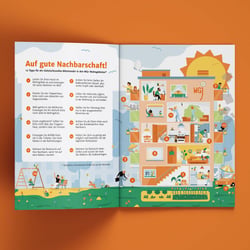 Flyer mit Wimmelbild „Auf gute Nachbarschaft“