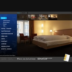 CMS Website mit Bookinginterfaces ( Zimmer + Restaurant ) und virtuellem Rundgang für das Hotel Senator, Zürich