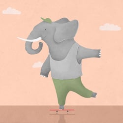 Elefant auf Longboard
