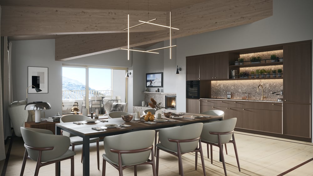 Innenvisualisierungen des Hauses Pazola in Andermatt – Schweizer Alpen