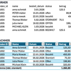 Excel-Datenbereinigung – Vorher/Nachher