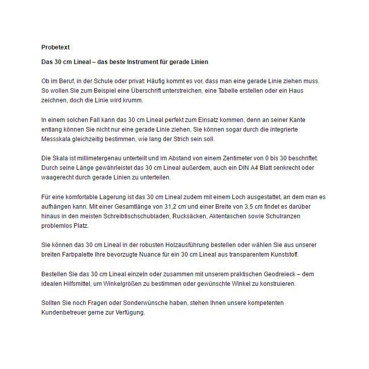 Probetext „Das 30 cm Lineal“
