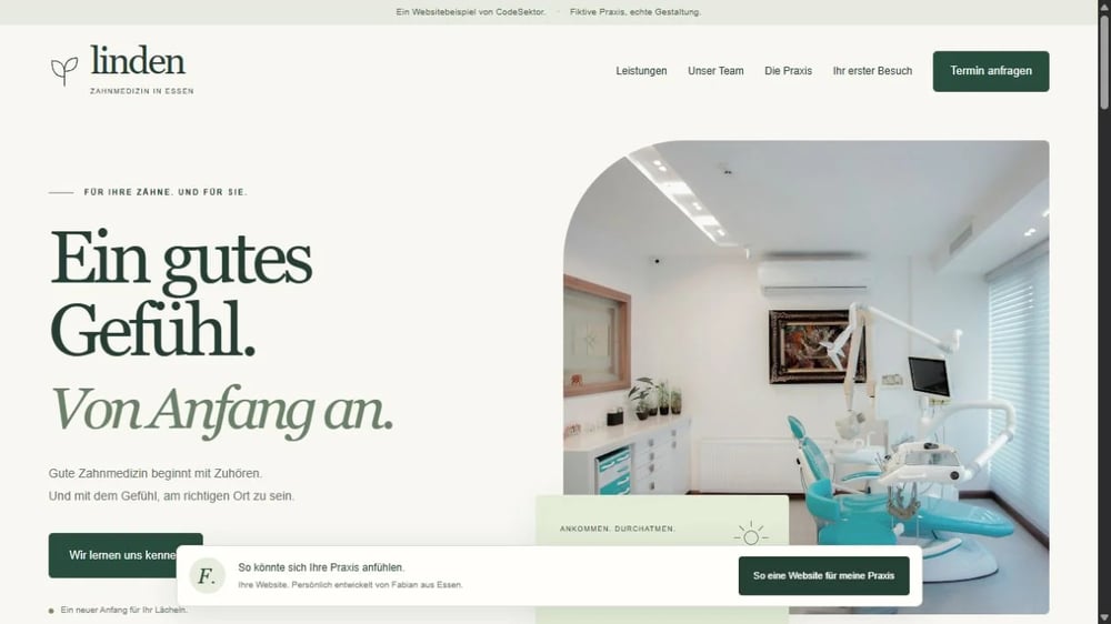 Startseite der Zahnarzt-Website, eigenes Beispielprojekt