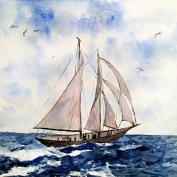 Segelschiff 30×40cm Aquarelle 2021.