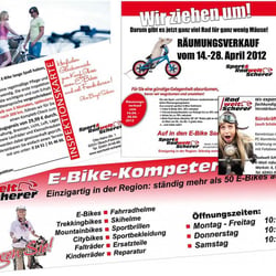 Sport & Radwelt Scherer – Logoumgestaltung, Anzeigen, Flyer, Banner, Stellwände, Plakate, Kundenmailings, Schilder