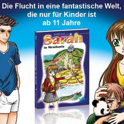 Werbung zum Buch „Sarah in Mirathasia“ (Veronika Aretz)
