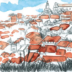 Lisboa (Bleistift, Aquarellfarbe)