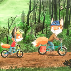 Fips und Papa auf dem Fahrrad
