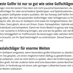 Fairway Golf Website, Text Golfschläger