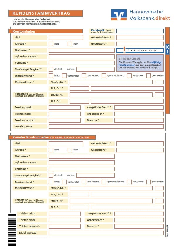 Formulargestaltung (Print) für die Hannoversche Volksbank.direkt