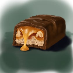 Schokoriegel mit flüssigem Karamell und Erdnüssen – Digitale Food-Illustration
