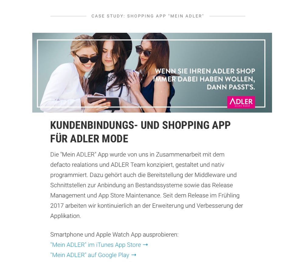 KUNDENBINDUNGS- UND SHOPPING APP FÜR ADLER MODE