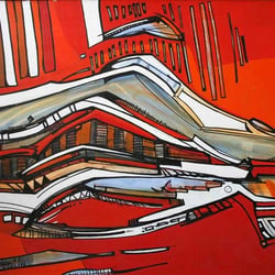 100 cm x 80 cm/ Acryl/ Benzinstift auf Holzfaserplatte