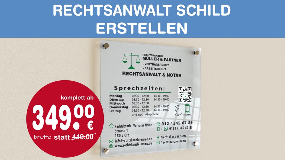 Rechtsanwalt, Rechtskanzlei, Kanzlei Schild erstellen | Layout gestalten