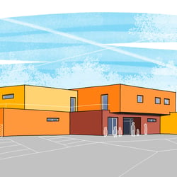 Kita Bottrop, Neubau Wettbewerbsbeitrag, Eingangsperspektive