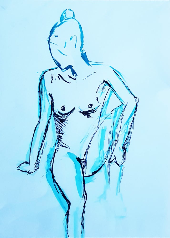 Aktzeichnung mit Tusche und Aquarell
