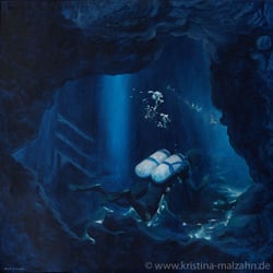 Höhlentaucher, 0,7×0,7m, Acryl auf Leinwand