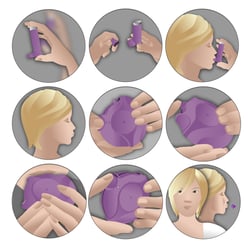 Gebrauchsanleitungs-Illustrationen für ein Asthmaspray