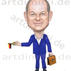 Karikatur, Porträt Bundeskanzler Olaf Scholz