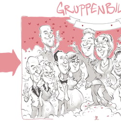 Einzelbilder und Gruppenkarikatur