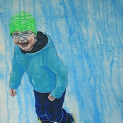 Junge im Regen, 60 × 44 cm