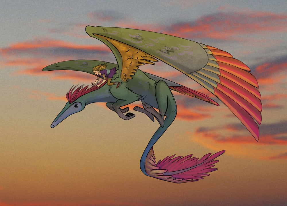 Zuli on a Flying Creature