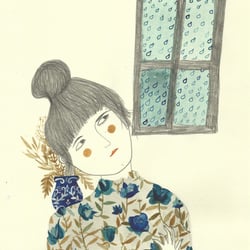 waiting for the rain, mix media on paper