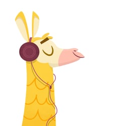 Lama mit Kopfhörern