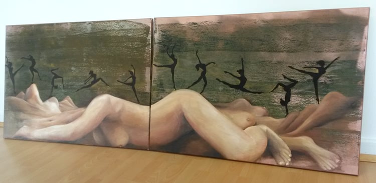 Tanzberge, 2m×70cm, Mischtechnik auf Leinwand