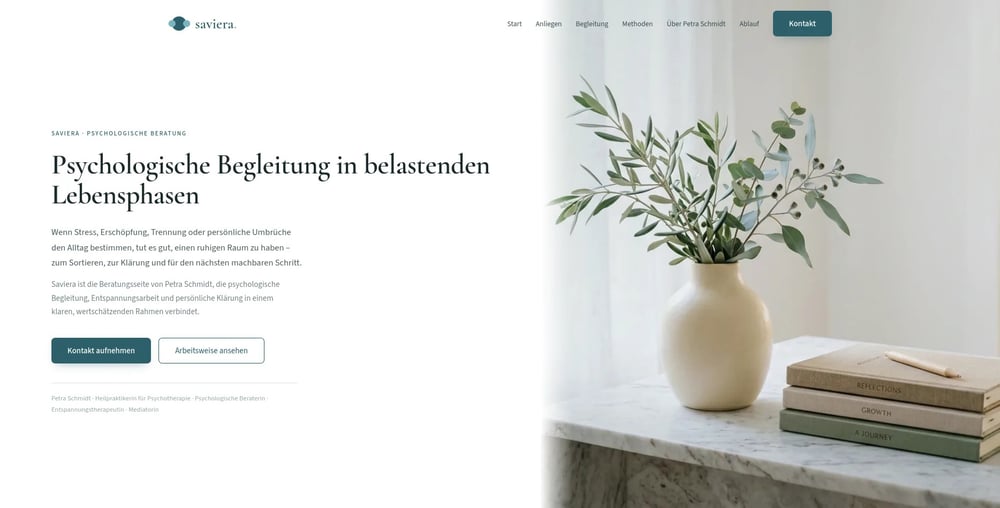 Saviera – Startseite (Desktop)