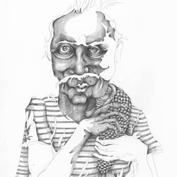 „Mann mit Fisch“ (freie Arbeit aus der Serie „Animal portraits“)