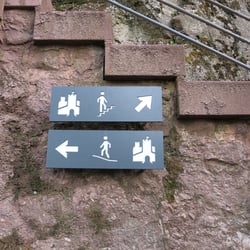 Leitsystem des Weltkulturerbes Wartburg in Thüringen – Beispiel für eines von vielen Wegeschildern am Berg
