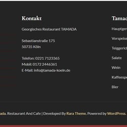 Footer der gesamten Seite mit Öffnungszeiten und Adresse