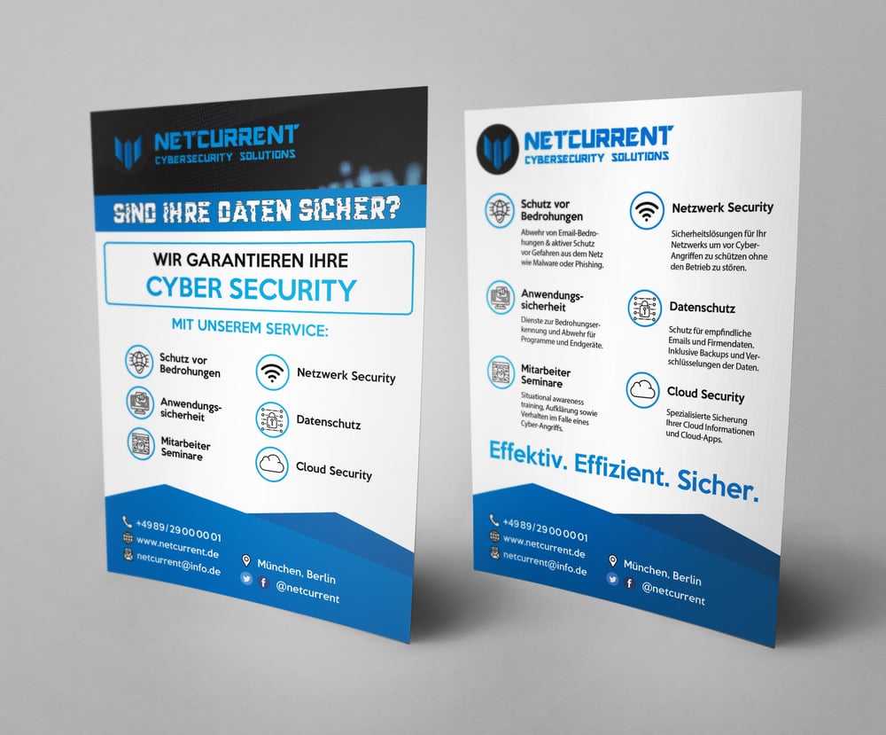 Flyer für ein Cybersecurity Unternehmen (Privates Projekt – Gestaltung in InDesign)