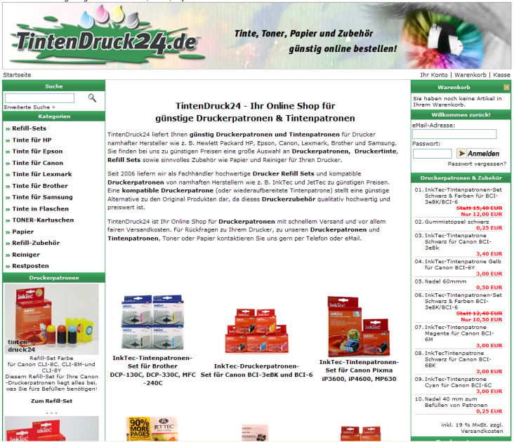 Webentwicklung für Tintendruck24