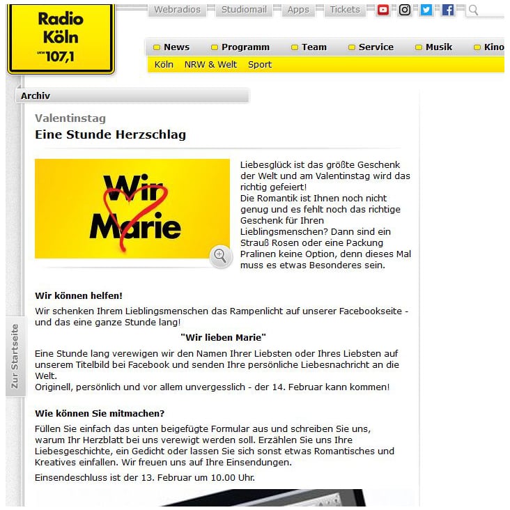 Radio Köln Valentinstag