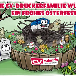 Comic illustration of label printers as a product presentation for social media