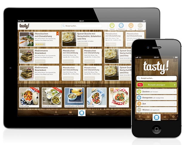 Start Screen mit Übersicht der erworbenen Rezepte (nur auf iPad) und Filterfunktionen