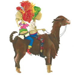 Kinder auf Lama