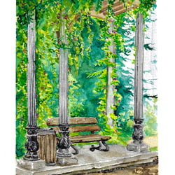 Parkbank in der Flora (Aquarell)