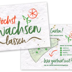 Postkarten auf Saatgutpapier für Urban-Gardening-Projekt »Höchst wachsen lassen«, Vorderseite