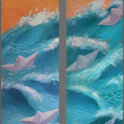 Papierschiffchen 2 Leinwände 200×60cm