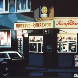 Kiosk am Abend (Öl auf Leinwand – 70 × 50 cm)