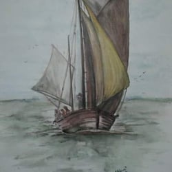 Zersboot in der Dämmerung, Aquarell auf Leinwand 40×60, 2018